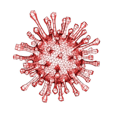 Virus as 3D mesh is detected on white background during scan. 3D Illustration.の写真素材