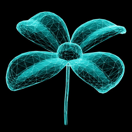 3D mesh of a flower isolated on black background. 3D illustration.の写真素材
