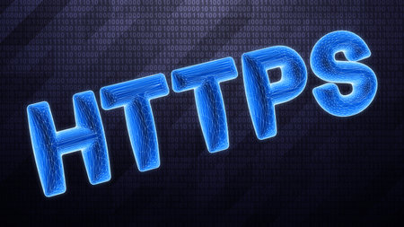Https icon as 3D mesh isolated on hi-tech binary background. 3D illustration.