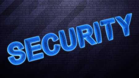 The 3D word Security isolated on hi-tech binary background in cyberspace. 3D illustration.