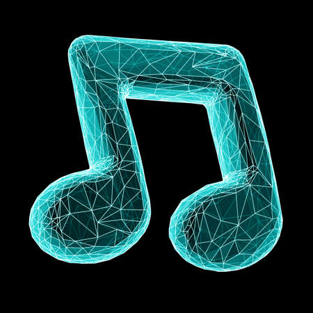 Three-dimensional musical note isolated on black background. 3D illustration.の写真素材