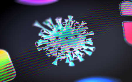 Virus icon in the black sceen. 3D illustration.の写真素材