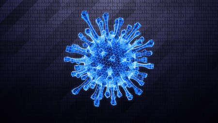 Virus as 3D mesh is detected on dark hi-tech background in binary cyberspace during scan. 3D Illustration.の写真素材