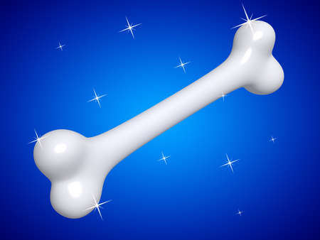 A shining bone isolated on blue background. 3d Illustration.の写真素材