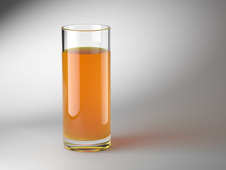Glass with orange juice isolated on gray background. 3D illustration.