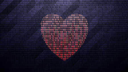 Heart icon on binary code ( array of bits ). Illustration.の写真素材