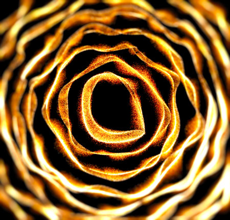 Flying particles on black background. Illustration.