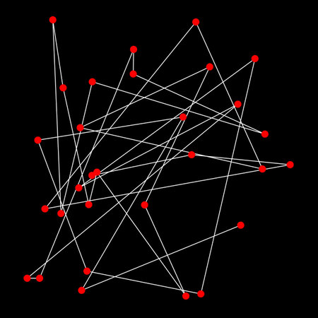 Connected dots on black background. Illustration.