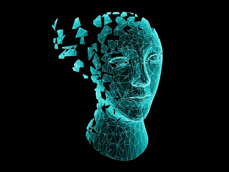 Three-dimensional human head isolated on black background. 3D illustration.の写真素材