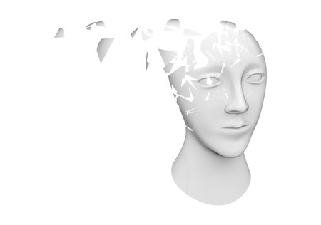 Head scattered on white background. 3D Illustration.の写真素材