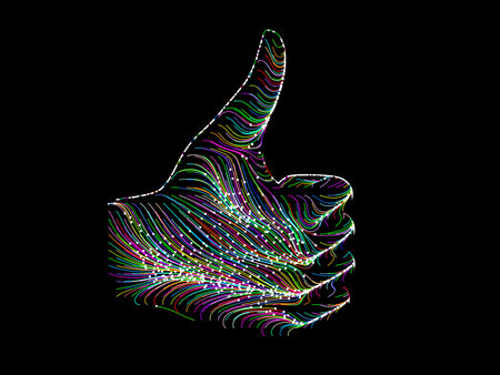 Multicolored OK sign with hand isolated on black background. Illustration.