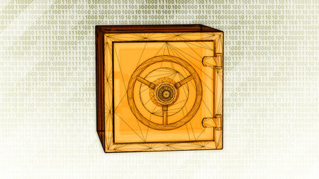 Hacked safe is detected on bright hi-tech background in binary cyberspace during scan. 3D illustration.の写真素材
