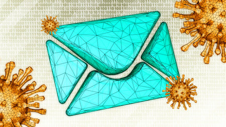 Infected e-mail icon detected on bright hi-tech background in binary cyberspace. 3D Illustration.の写真素材