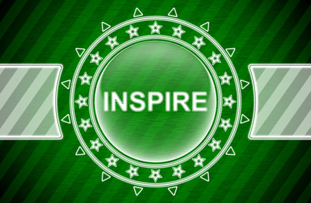 Inspire inside of the round decorative frame on green striped background. Illustration.の写真素材