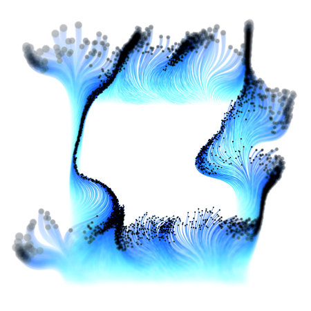 Flowing particles on white background. Illustration.の写真素材