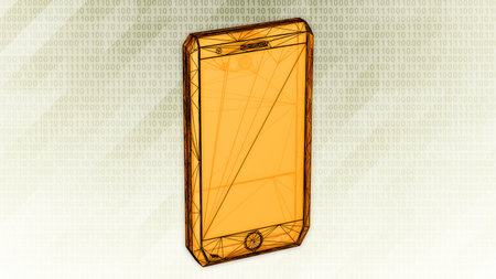 Infected smartphone model is detected on bright hi-tech background in binary cyberspace during scan. 3D illustration.の写真素材
