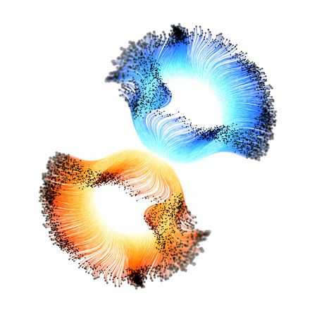 Flowing particles on white background. Illustration.の写真素材