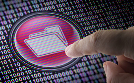 File icon in display with binary code ( array of bits ). 3D Illustration.の写真素材