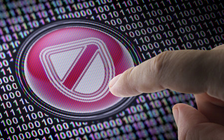 Shield icon in the screen. 3D Illustration.の写真素材