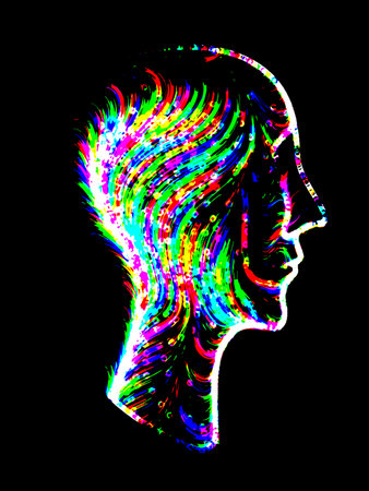 Painted head on black background. Illustration.の写真素材