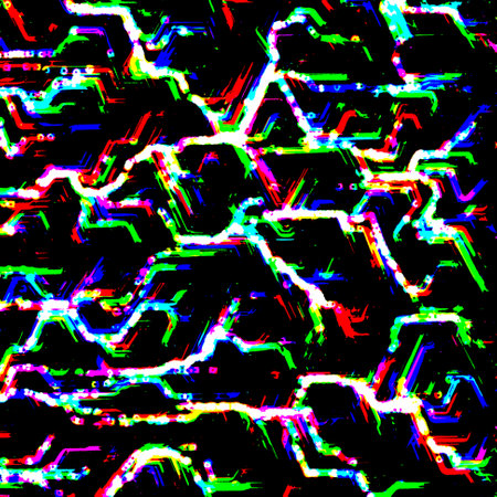 Flowing multicolored particles on black background. Illustration.の写真素材