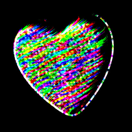 Multicolored heart shape on black background. Illustration.の写真素材