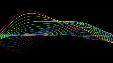 Multicolored line art on black background. Illustration.の写真素材