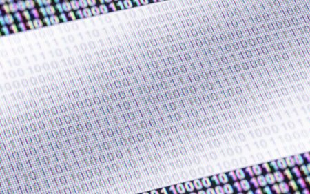 Binary icon in the screen with binary code ( array of bits ). 3D Illustration.