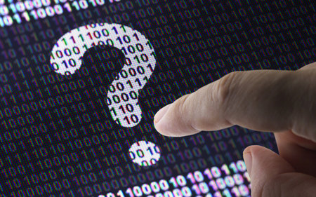 Question mark on binary code ( array of bits ). 3D Illustration.の写真素材