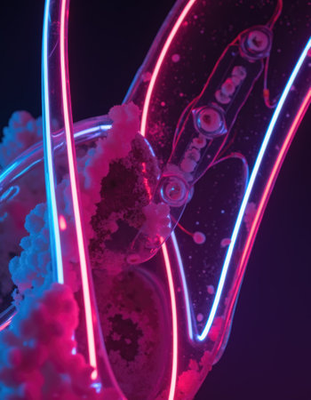 Neon light of human pancreas. 3D illustration.の素材
