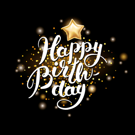Happy Birthday black Lettering. Vector text on background. Happy birthday to you greeting card, congratulations. Lettering calligraphy invitation, anniversary, prints and posters. Hand drawn brush designのイラスト素材