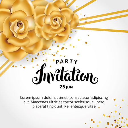 Gold Line Floral invitation card design.のイラスト素材