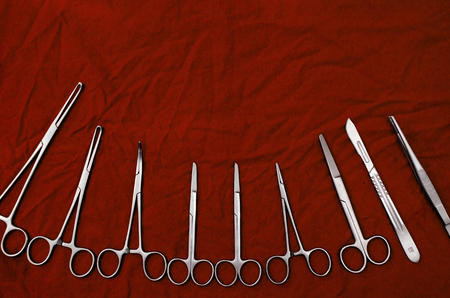 Surgical instruments Set for surgery on greenの写真素材