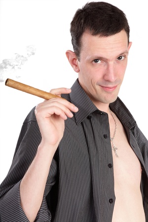 The guy with a cigar isolated on a white backgroundの写真素材
