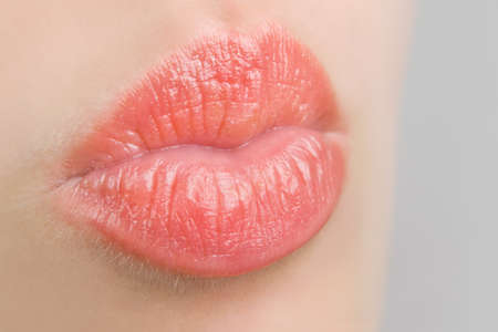 close up shot of woman lipsの写真素材