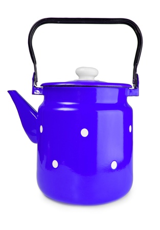 Blue teapot isolated on a white background の写真素材