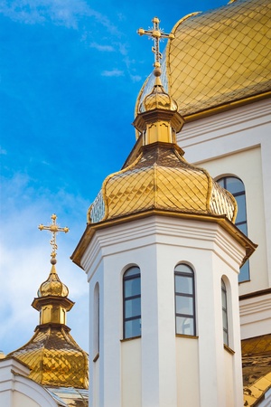 Gold domes of Christian church の写真素材