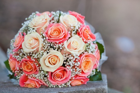 beautiful bouquet of the bride executed from light pink and beige rosesの写真素材