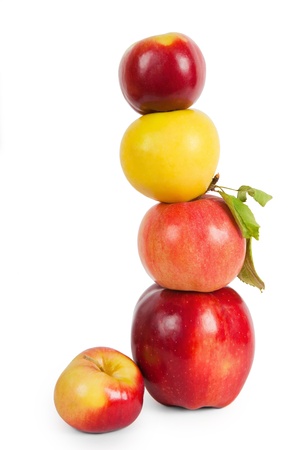 stack of four apples, isolated on white backgroundの写真素材