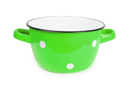 Green saucepan with white spots vintageの写真素材
