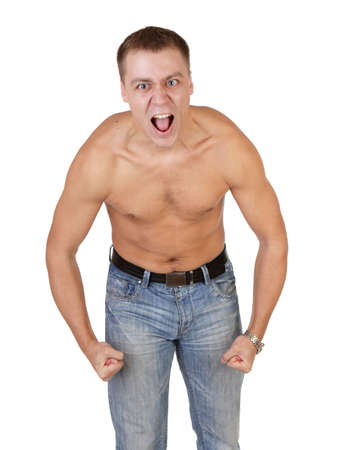 beautiful guy with a naked torsoの写真素材