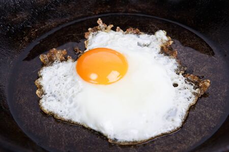 Fried egg isolated on black backgroundの写真素材