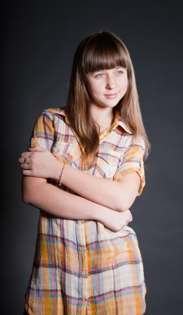 Portrait of beautiful young girl in studioの写真素材