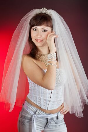 Studio portrait of a creative brideの写真素材