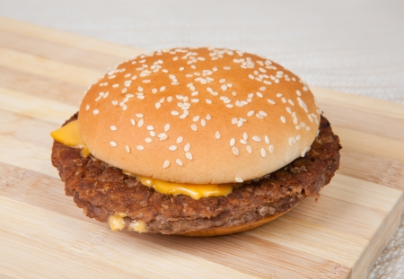 Delicious hamburger with lots of cheddarの写真素材