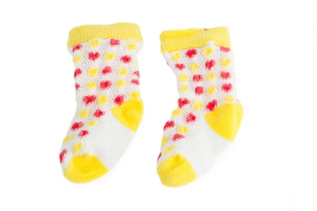 Pair of children socks isolated on white backgroundの写真素材