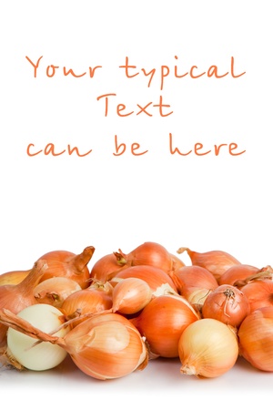 Heap of beautiful onions on a white backgroundの写真素材