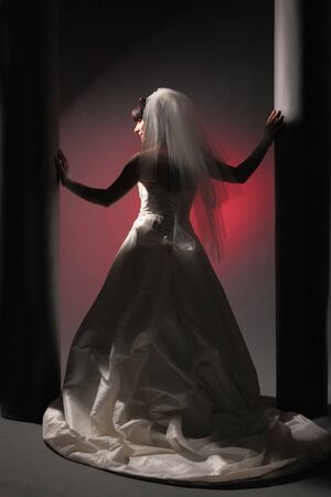 Full length of a beautiful woman in wedding dressの写真素材