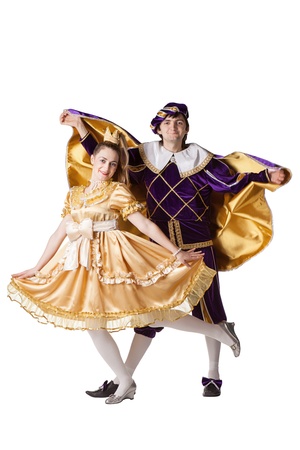 Guy and girl dressup as Prince and Princess isolated on a white backgroundの写真素材