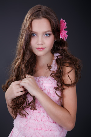 style portrait of beautiful in studio on the black backgroundの写真素材